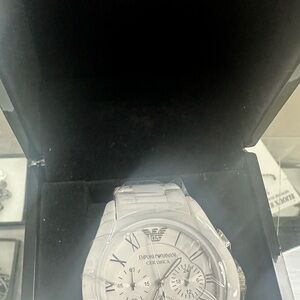 Emporio Armani White Ceramic Chronograph with Roman Dial